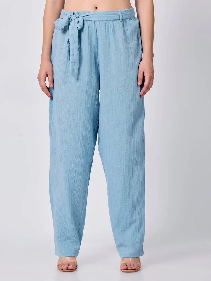 Outzidr blue Blue Printed Straight Fit Trouser for Women | Best Price UAE